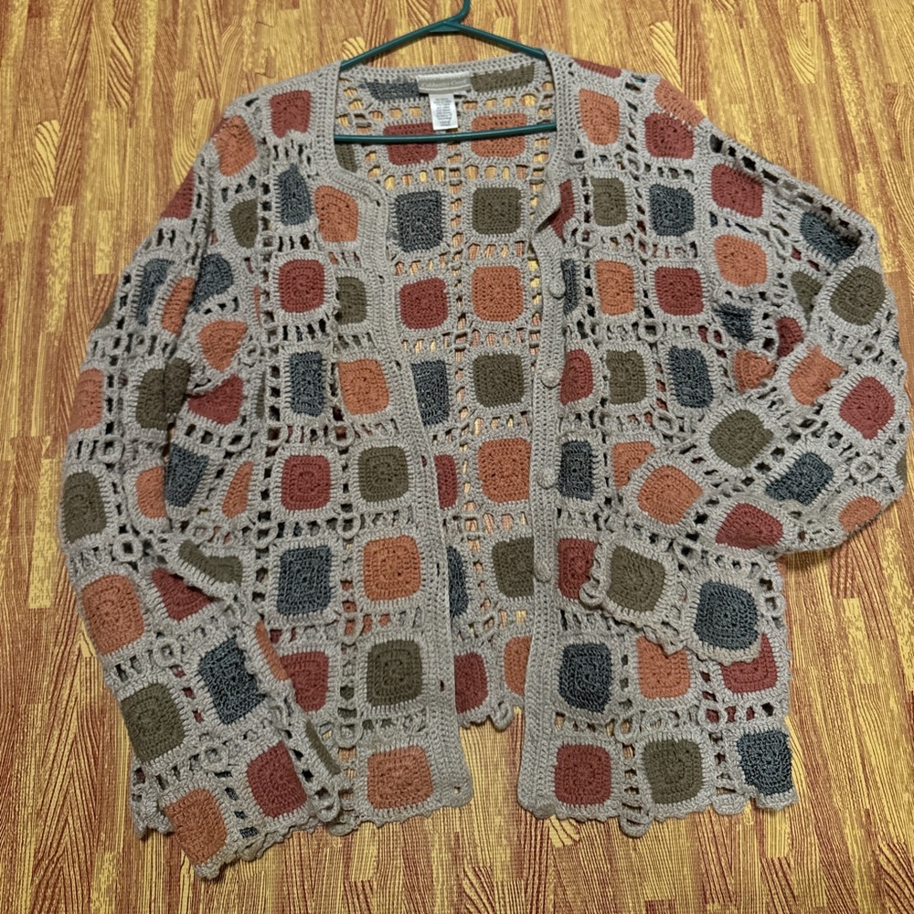 Coldwater Creek Earthy Tones Crochet Cardigan